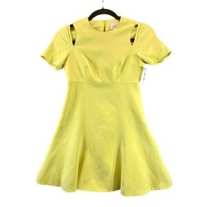 Cinq a Sept Neon Yellow Cutout Shoulder Fit & Flare Mini Dress Size 4 NWT